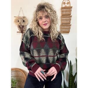 80s Leather Accent Grandpa Sweater size large